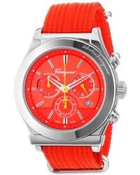Salvatore Ferragamo Ff3040013 1898 Stainless Steel Watch With Interchangeable Orange And Yellow Canvas Straps