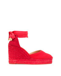 Red Canvas Wedge Sandals