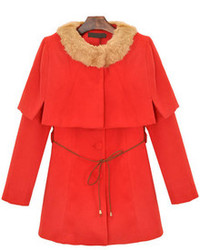 Round Neck Buttons Long Cape Red Coat