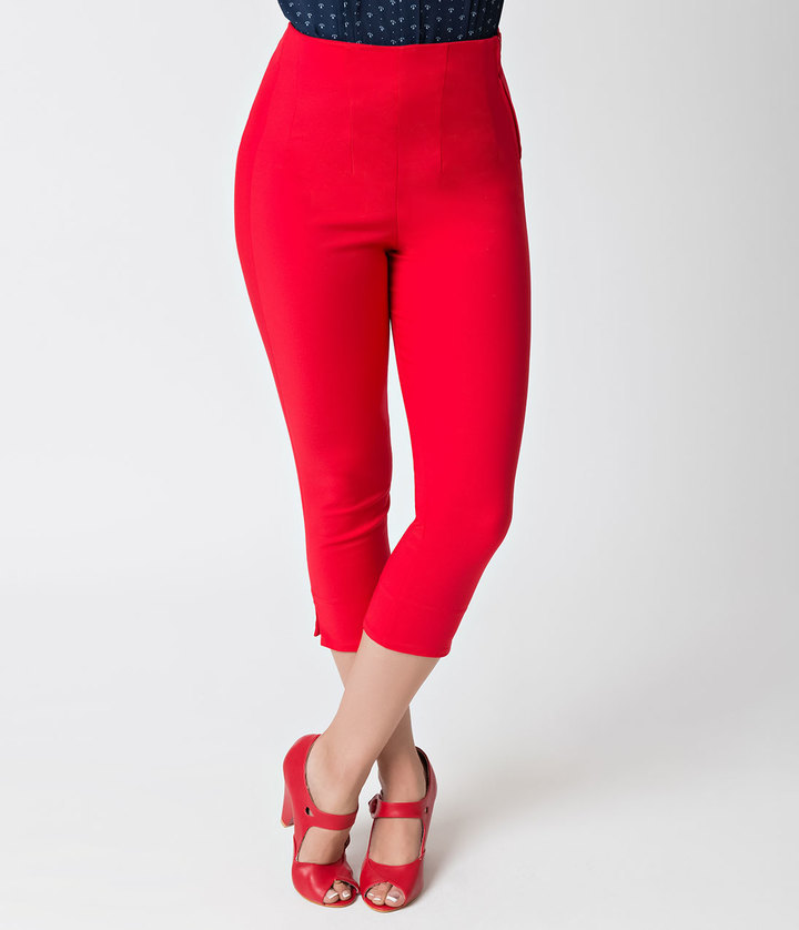 Unique Vintage 1950s Style Red High Waist Donna Capri Pants, $29, Unique  Vintage
