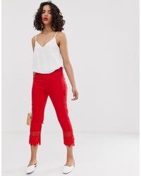 LOST INK Slim Tailored Trousers With Lace Hem