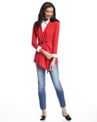 Neiman Marcus Cashmere Buckle Front Cardigan Red