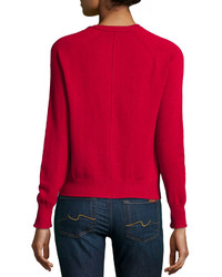 Neiman Marcus Cashmere Rolled Trimmed Cardigan Red