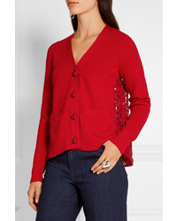 Sacai Lace Paneled Wool Cardigan Red
