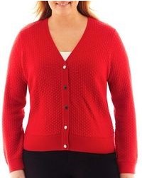 Liz Claiborne Long Sleeve Basketweave Cardigan Sweater Plus