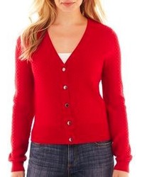 Liz Claiborne Long Sleeve Basketweave Cardigan Sweater Tall