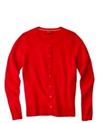 Merry Link Co., Ltd. Merona Petites Long Sleeve Crew Neck Cardigan Sweater Red