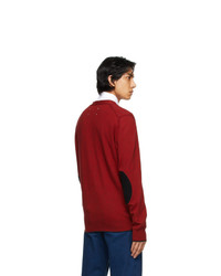 Maison Margiela Red And Navy Elbow Patch Cardigan