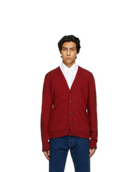 Maison Margiela Red And Navy Elbow Patch Cardigan