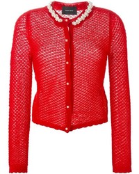 Simone Rocha Pearl Trimmed Neck Lace Knit Cardigan