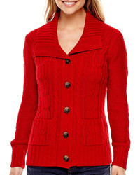 St Johns Bay St Johns Bay Long Sleeve Button Front Cable Knit Cardigan