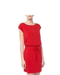 Grayse Beaded Jersey Drawstring Dress Red