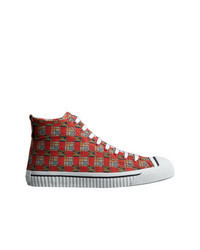 Red Check Canvas High Top Sneakers
