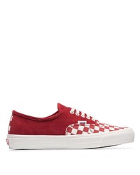 Vans Red Authentic Check Low Top Suede Sneakers
