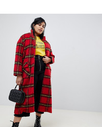 Glamorous Curve Longline Coat In Bright Check Check
