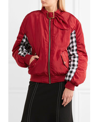 House of Holland Shell And Checked Cotton Bomber Jacket Red