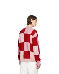 Ambush Red And Pink Checkered Knit Sweater