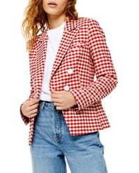 Topshop Check Double Breasted Blazer