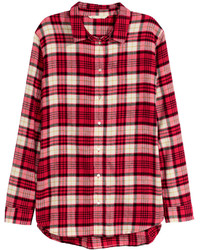 H&M Flannel Shirt Natural Whitechecked Ladies