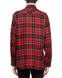 Saint Laurent Check Western Style Flannel Shirt Red