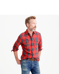 J.Crew Midweight Flannel Shirt In Red Buffalo Check