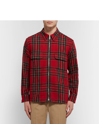 Noon Goons Zipper Checked Cotton And Wool Blend Flannel Shirt