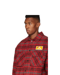 Off-White Red Check Flannel Over Shirt Jacket