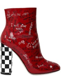 Red Check Leather Ankle Boots