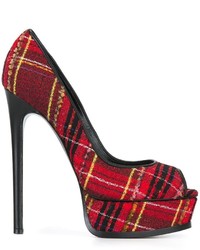 Red Check Leather Pumps