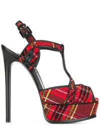 Red Check Leather Sandals
