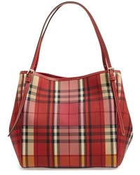 Burberry Small Canter Horseferry Check Leather Tote Red