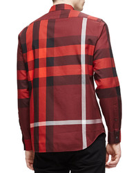 Burberry Brit Exploded Check Long Sleeve Shirt Red, $295 | Neiman Marcus |  Lookastic