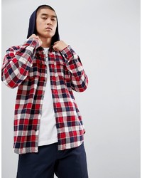 DC Shoes Check Shirt With Hood In Red
