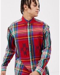 ASOS DESIGN Oversized Aztec Check Shirt In Red
