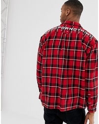 Good For Nothing Oversized Check Shirt In Red With Back Logo