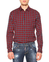 DSQUARED2 Plaid Check Long Sleeve Sport Shirt Red