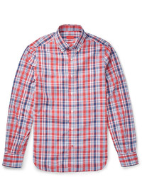 Isaia Slim Fit Button Down Collar Checked Cotton Shirt