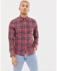 ASOS DESIGN Stretch Slim Check Shirt With Acid Wash In Red
