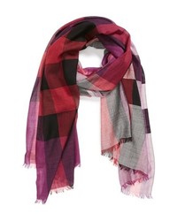 Burberry Mega Check Wool Silk Gauze Scarf Bright Violet Check One Size One Size