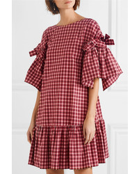 Fendi Bow Detailed Checked Cotton Poplin Mini Dress
