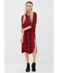red plaid button up dress