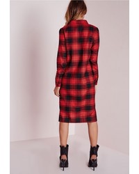 Missguided Petite Checked Oversized Shirt Dress Red