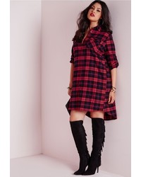 Missguided Plus Size Checked Shirt Dress Red