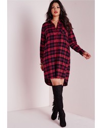 Missguided Plus Size Checked Shirt Dress Red