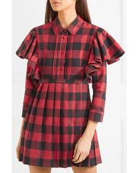Vetements Ruffled Checked Cotton Flannel Mini Dress