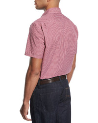 Ermenegildo Zegna Check Short Sleeve Shirt Medium Red