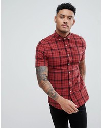 ASOS DESIGN Skinny Twill Check Shirt In Red