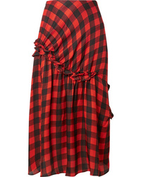 Preen by Thornton Bregazzi Adrienne Ruffled Checked Silk Jacquard Midi Skirt