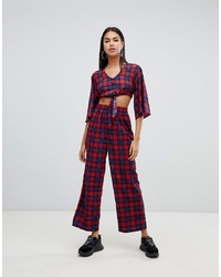 Noisy May Wide Leg Check Trousers