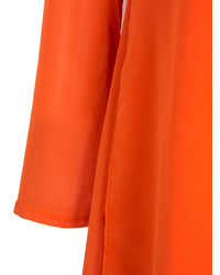 Choies Orange Red Swing Long Sleeves Chiffon High Low Dress